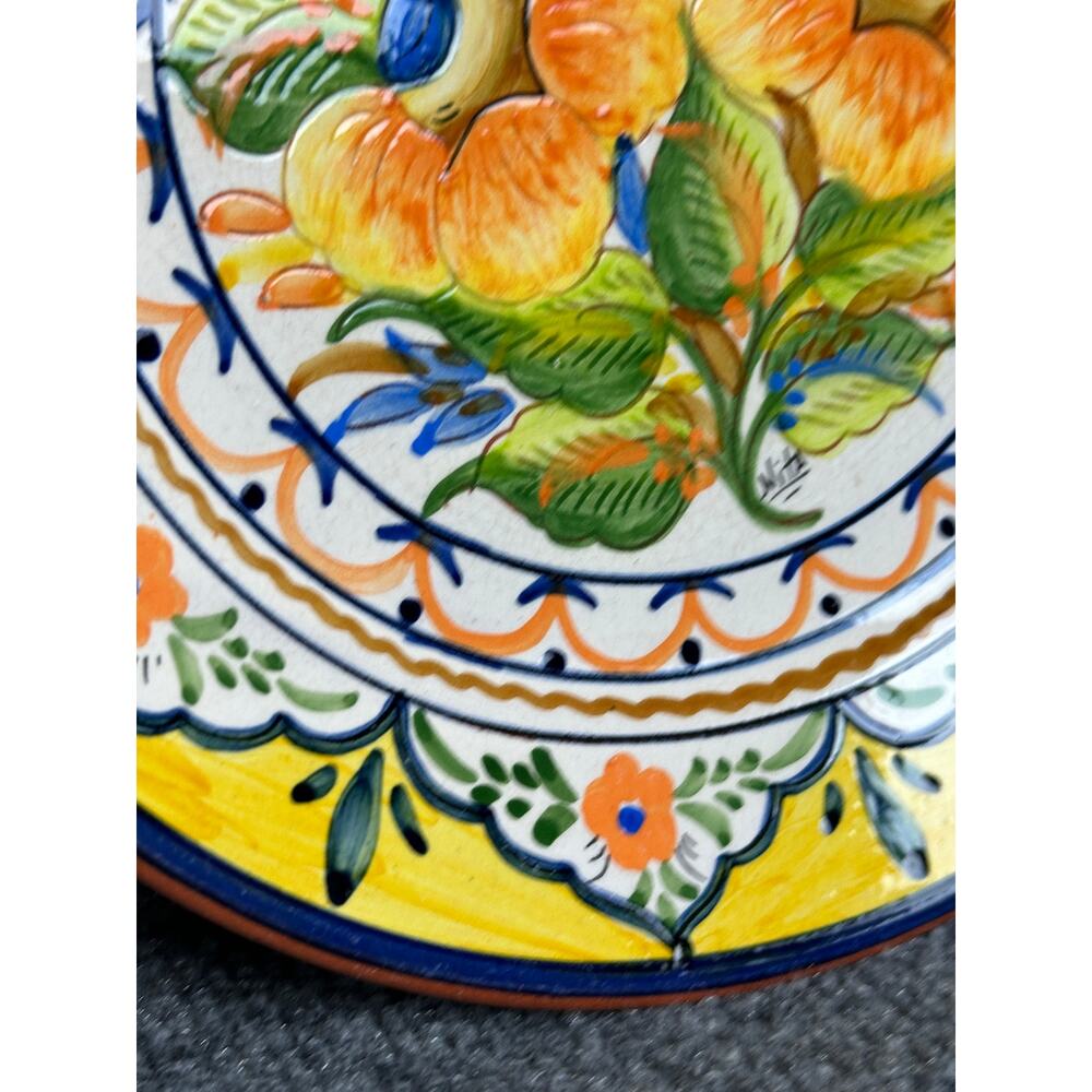 Vintage 1999 Polido & Filho Portugal terracotta plate floral hand painted rustic - Picture 2 of 9